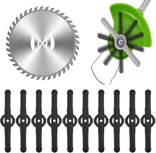 FIQLUL Set da 11 pezzi Lama Decespugliatore in Acciaio e Lame Plastica, Kit Ricambi Universali per Tagliaerba al Manganese, Lunghezza 150mm Foro 5mm