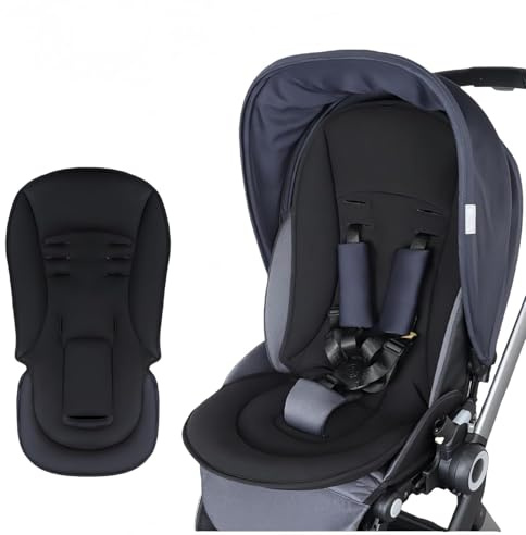 Buggy Sittdyna av bomull, kan användas på båda sidor, universellt för 99 % barnvagnsmodeller, andas och maskintvättbar, med ryggstöd (Schwarz01)