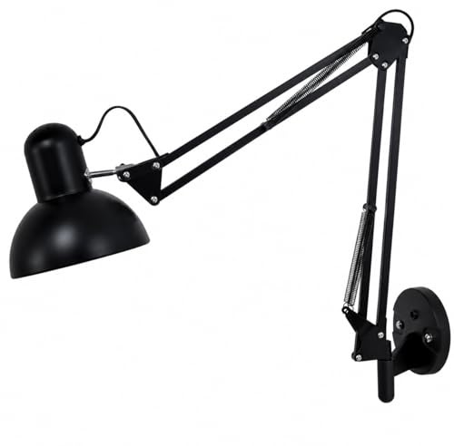 Aplique de Pared Industrial Negro con Brazo Ajustable, Lámpara de Pared E27 de Doble Brazo Plegable y Oscilante, Luz de Lectura Vintage para Dormitorio, Escritorio, Oficina y Flexo de Pared, Sin Bombi