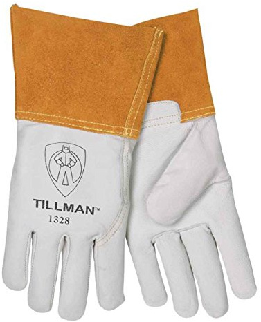 John Tillman and Co Medium 12 12 Pearl and Gold Top Grain Goatskin Unlined TIG Welders Gloves with 4 Cuff and Kevlar Thread Locking Stitch (Carded), 1328M