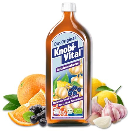 KnobiVital mit Aroniabeere Bio (960 ml) I Hochkonzentrierter Knoblauchsaft mit Thiamin für Energie, Nerven & Herz I Natürlich & ohne Zusätze