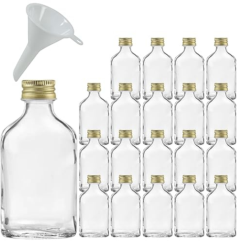 Viva Haushaltswaren Lot de 20 Mini Bouteilles en Verre avec Bouchons à vis pour 20 ML + Entonnoir Ø 5 cm