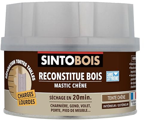 SINTOBOIS - Pâte à Bois Charges Lourdes - Reconstitue les Parties Manquantes - Passages Fréquents et Charges Lourdes - Intérieur et Extérieur - Sec en 20min - Chêne - Technique Professionnelle - 190g