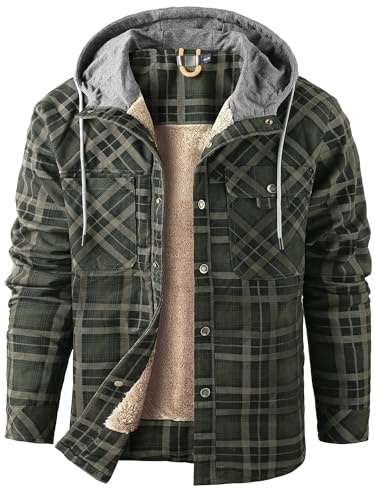 Mr.Stream Herr Flanellskjorta fleecefoder vinterjacka skogshuggarskjorta arbetsskjorta Jacket Hoody 3252 Green XL