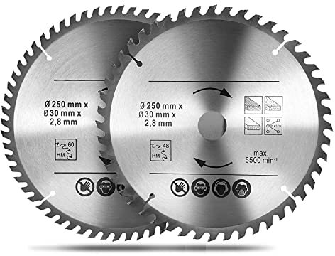 Kreissägeblatt 250x30 48/60 Zähne Hartmetallzähne Sägeblatt für allgemeine Zwecke und zum Querschneiden von Naturholz Hartholz Weichholz