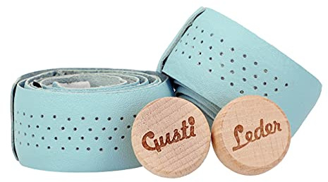 Gusti Leder Lenkerband Fausto C. – 80 cm Griffband selbstklebend (2er Set) – Gravelbike- & Rennrad Lenkerband Leder inkl. Korkstopfen für sicheren Halt