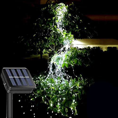 200LED wasserfallförmige blinkende Lichterketten, Solar 8 Muster und 10 Stränge wasserdichte Sternenhimmel Rattan Lichterketten, verwendet für Terrassengarten Weihnachtsdekoration (Solar) (Weiß)