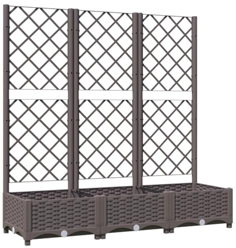 vidaXL Jardinera con Enrejado Macetero Soporte Caja Plantador Flores Plantas Jardín Patio Terraza Balcón Decoración PP Marrón 120x40x121,5 cm