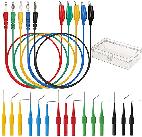RUNCCI-YUN 20pcs Test Leads Back Probe Kit，5 Colors Back Test Probe Pins，Multimeter Probes & 4mm Banana Plug to Alligator Clip Test Leads for Multimeter Automotive Testing
