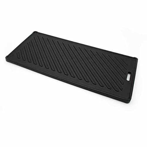 SANTOS Grillplatte/Grillplancha - Gusseisen Wendeplatte 33,5x48cm - 2 Seitig nutzbar - BBQ-Gussplatte - Guss-Plancha für Weber Genesis II 300er-Serie