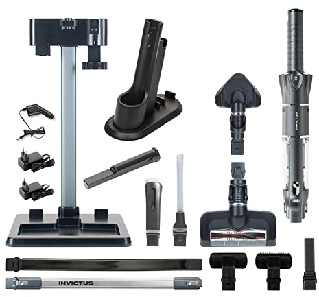 Genius Invictus ONE 3.0e Handstaubsauger 19 TLG. kabellos, beutellos, Akkustaubsauger. Ultra leicht, für Haus und Auto, leise, aufladbar, Bodenstaubsauger