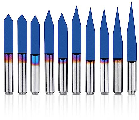 Genmitsu 10 Stück 1/8 Zoll Schaft V-Nut CNC-Fräser-Bits, 10/15/20/25/30/40/45/60/90/90 Grad-Set, konischer V-Bit mit Nano-Blau-Beschichtung, Gravurwerkzeug für CNC-Schnitzereien