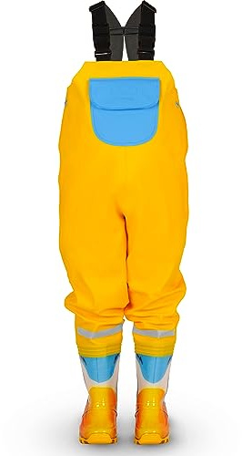 LOVRAIN wasserdichte Kinder Wathose Regenhose mit Stiefeln Kinder Brustwathose