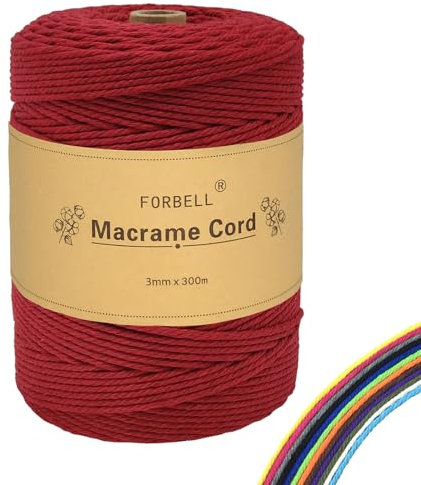 FORBELL Makramee Garn, 3mm x 300m Premium Baumwollgarn, DIY Handwerk (Bordeaux Rot, 3 mm x 300 M)