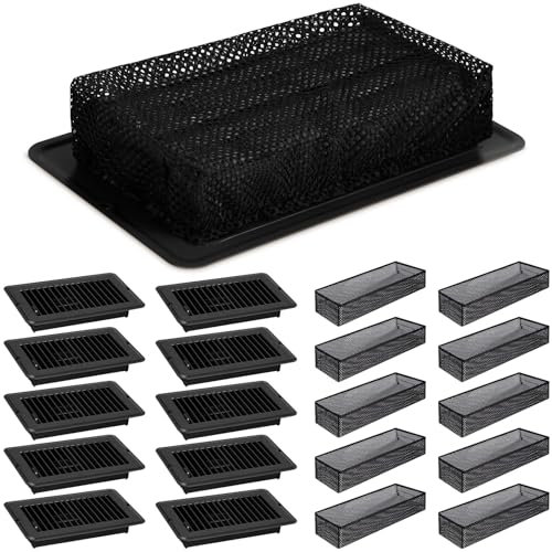 Therwen 20 Pcs 4 x 8 Floor Vents Register with Mesh Cover Trap Set Heavy Duty Vent Covers with Damper and Floor Register Screen Mesh Filters for Rv Mobile Replace(Frost Black, Black)