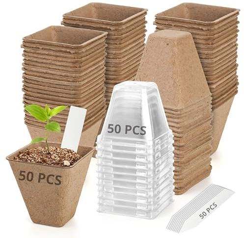 Mezchi 50 Pack 8.4 cm/ 3.3 Seed Starter Pots, Fibre Pot Seedling Pots For Cultivation, Plant Seed Starter Kit for Garden, Flower, Seedlings, Herbs, Vegetable Germination