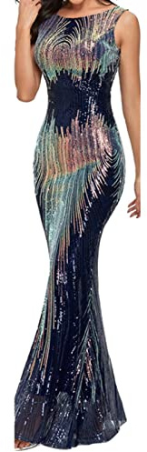 Ballkleider Damen Lang Pailletten Kleid Abendkleider Elegant Maxikleid Ärmellos Bodycon Cocktailkleid Silvester Kleid Meerjungfrau Party Kleider Sexy Etuikleid Pailettenkleider Für Damen Women Dresses