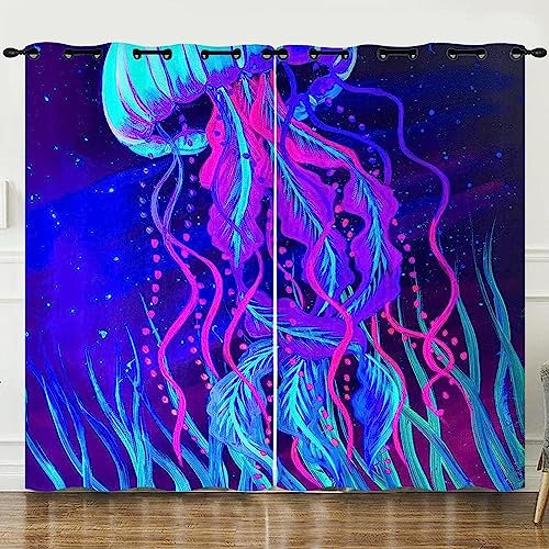 Verdunklungsvorhänge Kinderzimmer140 X 160 cm Lila Coole Quallen 2 Stück Vorhang Blickdicht Ösenschal Kindergardinen Junge Verdunklungsgardine Größe: 2 X - Rauschunterdrückung Wärmedämmu -0P0V-K7
