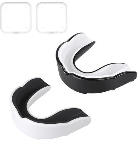 Flintronic 2 Pcs Children Youth Sports Mouthguard Gum Shield with Case, for Rugby Boxing Martial Arts Hockey MMA Karate Taekwondo and Other Contact Sports (Black White + White Black)