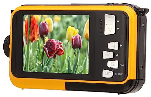 Caméra sous-Marine, Appareil Photo Numérique étanche 2.7K 48MP 10ft, Zoom Numérique 16X, Caméra sous-Marine Selfie à Double écran pour la Plongée en Apnée (Yellow)