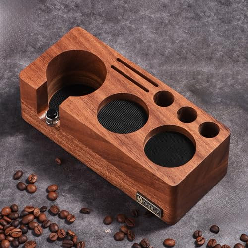 ​Estación de Prenado Espresso 51/54MM en Nogal Macizo - Base Anti-Presión para Cafetera Profesional, Organizador de Encimera con Soporte para Tamper​​