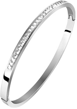 Sterling Silver Bracelet Bangle Stainless Steel Adorned with Diamonds for Womens