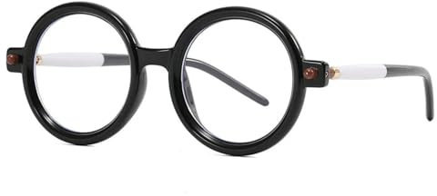 JRLLFD Runde Damen-Sonnenbrille, Retro-Männer-Brillengestell, Vintage-Sonnenbrille, klare Linse, UV400, Schwarz, Weiß, klar, Einheitsgröße