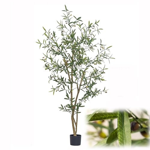 Kunstbaum 2,05 M (78 Zoll) Großer Künstlicher Olivenbaum mit Topf und Oliven, Künstliche Olivenbaum-Dekorationszweige für Drinnen und Draußen, Fast Natürlicher Olivenbaum aus Seide(S)