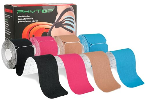 PHYTOP Cinta Kinesiológica - 80 Tiras Precortadas (25 Cm x 5 Cm) - Kinesiotape Vendaje Neuromuscular De Colores Mixtos Para Músculos, Articulaciones, Deportes Y Terapia Física