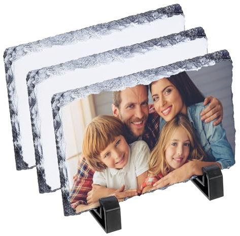 PATIKIL 5.9 x 3.9 Inch Slate Photo Frames, 3 Set Sublimation Photo Blanks, Heat Thermal Transfer Stone Slate Frames with Display Stand for DIY Souvenir Rectangle