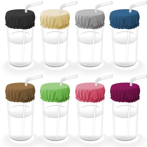 8 pcs Drink Cover Scrunchies, CNYMANY Reusable&Washable Fabric Cup Drink Covers with Straw Hole for Alcohol Protection, Wine Glass Covers to Keep Bugs Out Prevent Drink Spiking for Bar Club Party