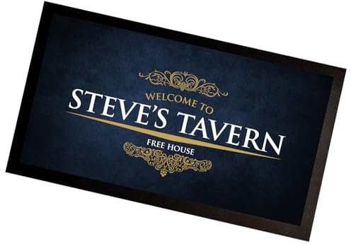 Tapis de bar personnalisé – N'importe quel nom – Tapis Grunge bleu et doré C105 pour maison, bar, cave, café, pub