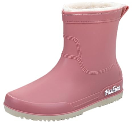 BILIKEYU Damen Herren Kurze Stiefel Baumwolle Gefüttert rutschfeste Outdoor-Arbeit Angeln rutschfeste wasserdichte Gummi-Regenstiefel Warme Gummistiefel gr 37 Rosa