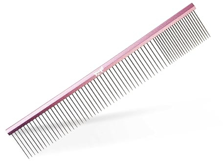 YUUP! - PINKCOMB Pettine denti larghi e arrotondati professionale in acciaio inox, pettine per cani e gatti, accessori toelettatura cane e gatto