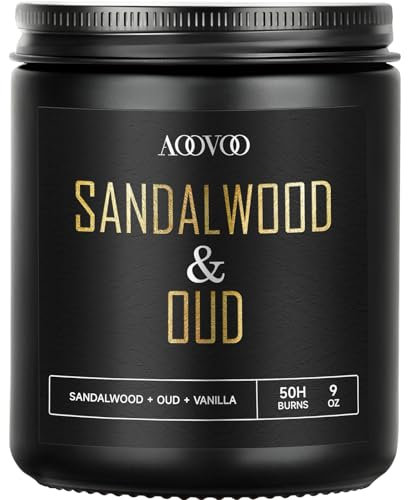 AOOVOO Duftkerzen Männer im Glas - Sandelholz & Oud duftend, 255g Natürliche Sojawachskerze Geschenk für Frauen Männer, 50 Stunden Brenndauer