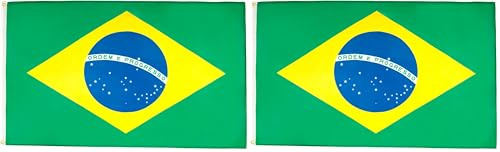 Az Flag - Drapeau Brésil - 90x60 cm - Drapeau Brésilien 100% Polyester Avec Oeillets Métalliques Intégrés - Pavillon 50g - Couleurs Vives (Lot de 2)