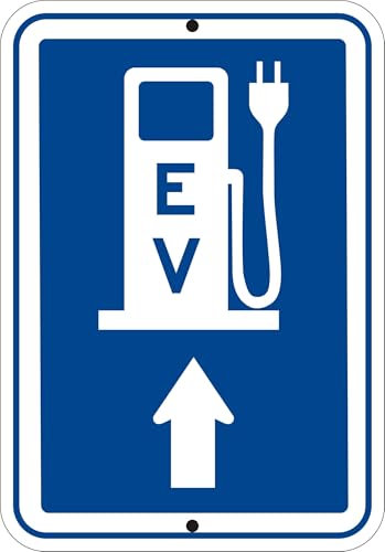EV Charging Station Direction Sign – 12x18 Rust-Free Aluminum, Reflective, Weatherproof, Pre-Drilled for Easy Mounting – Electric Vehicle Charging Guide (Go-Straight Arrow)