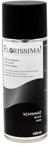 Florissima Farbspray 400ml – Sprühfarbe für Blumen, Deko & Bastelprojekte – Farben: Schwarz, Weiß, Moosgrün, Weihnachtsrot, Lila – Schnelltrocknend & Vielseitig (Schwarz)