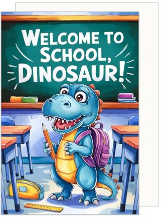 Edition Seidel Premium Glückwunschkarte zur Einschulung mit Umschlag. Einschulungskarte Grußkarte Karte zum Schulanfang Schuleinführung Schulstart Schulkind Mädchen Junge 1. Klasse Dino (ES159 SW025)