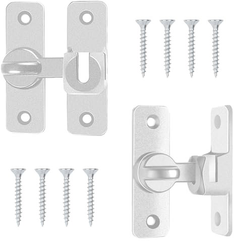 AROMUJOY 2 Stück Schiebetürschloss Türriegel für Schiebetüren, 90/180 Grad Schiebetür Schloss, Klein Riegelschloss, Torriegel mit Schrauben für Garten Küchen Fenster, Silber