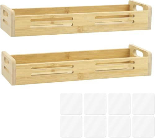 GENHH 2 Stück Gewürzregal Ohne Bohren 30.5 x 10.5 x 5 cm Bambus Wandregal Ohne Bohren Gewürzorganizer Gewürzregal Hängend Platzsparende Lösung für Küche