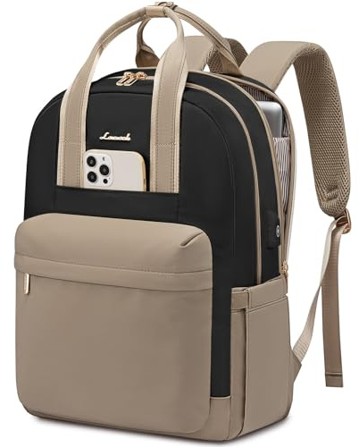 LOVEVOOK Damryggsäck, laptopryggsäck med laptopfack, skolryggsäck, tonåring, vattentät, reseryggsäck, affärsryggsäck, arbetsväska, dagsryggsäckar för resor, universitet, skola, Svart khaki, 17,3 Zoll