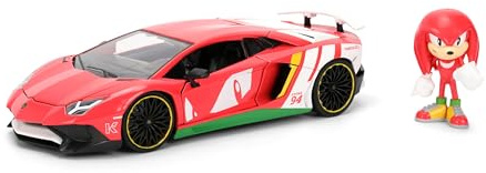 Jada Toys Sonic Auto Lamborghini Aventador SV (19 cm) med Knuckles figur (7 cm) – modellbil med delar för öppning, leksaksset av metall för fans och barn från 8 år