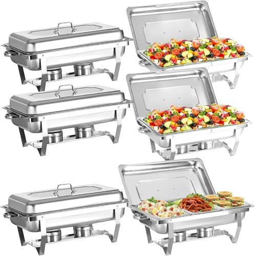 Set of 6 Stainless Steel Chafing Dishes for Buffets Weddings Parties & Events - Elegant Food Warmers for Catering Banquets & Celebrations