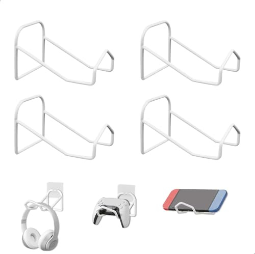 jinminamz 4 Pezzi Gaming Porta Joystick, Supporto per Cuffie in Metallo, Supporto Cuffie Gaming Montaggio a parete, Autoadesivo supporto per iPad Xbox PS3/PS4/PS5/Xbox/Pro Controller(Bianco)