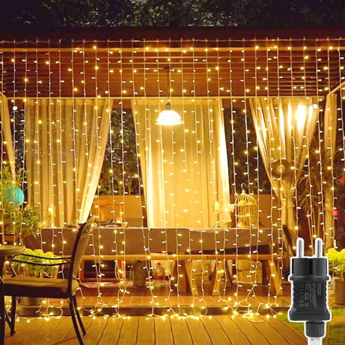 Artrastar Cortina De Luces Interior 3x2m, Cadena De Luces Con 200 LED, Cortina Exterior Con Enchufe, 8 Modos Para Cortina, Pared, Dormitorio, Boda, Fiesta Y Decoración Navideña