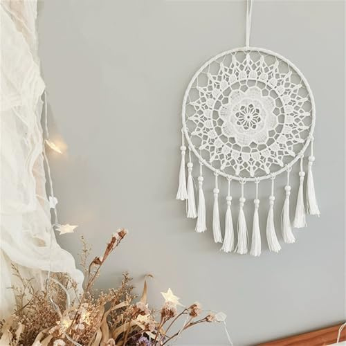 Großer Traumfänger Boho Makramee Wandbehang Gewebte Weißer Feder Handgemachter Traumfänger für Hochzeitsfeiern Schlafzimmer Kinderzimmer Dekor (Stil 3)
