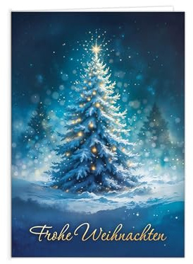 3 Weihnachtskarten (ohne Umschlag) – Klappkarten DIN A6 „Frohe Weihnachten“ mit Weihnachtsbaum Motiv Tannenbaum blau – Hochwertige Weihnachtsgrußkarten – Karten Set