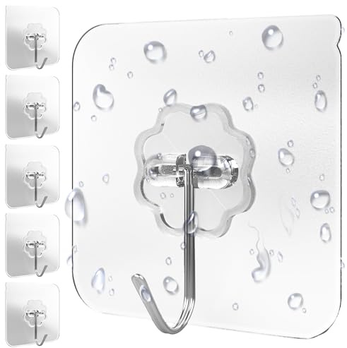 4smile Klebehaken extra stark, selbstklebende Haken, 6 Stück | Wandhaken mit 10 kg Tragkraft, 180° drehbar, robuste Klebehaken und transparente Handtuchhaken für Wand, Deko, Küche und Bad