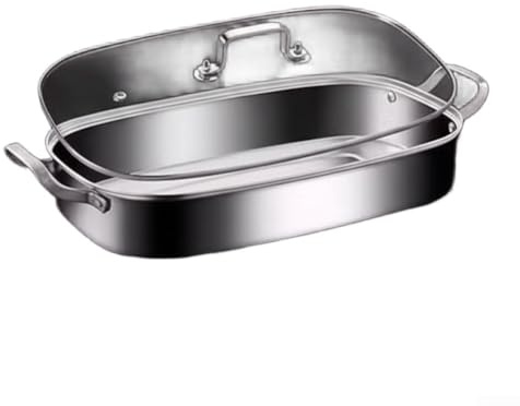 Olla de vapor de pescado de acero inoxidable con tapa de vidrio para cocinar pescado al vapor, sopa hirviendo y cocinar varios alimentos, compatible con estufas de inducción (con tapa)